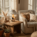 Pebble-Inlay Sculptural Plaster Table Lamp