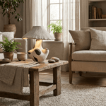Pebble-Inlay Sculptural Plaster Table Lamp