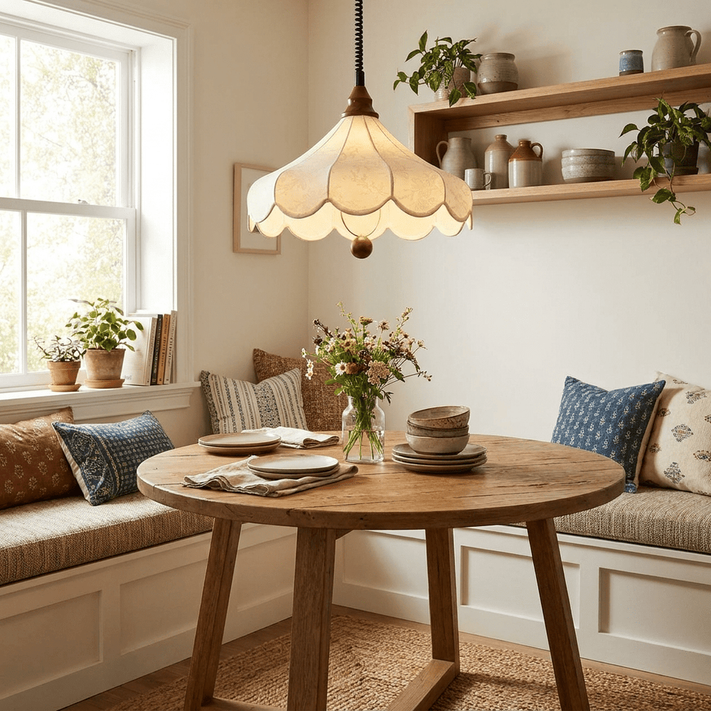 Printed Fabric Petal Pendant Lamp