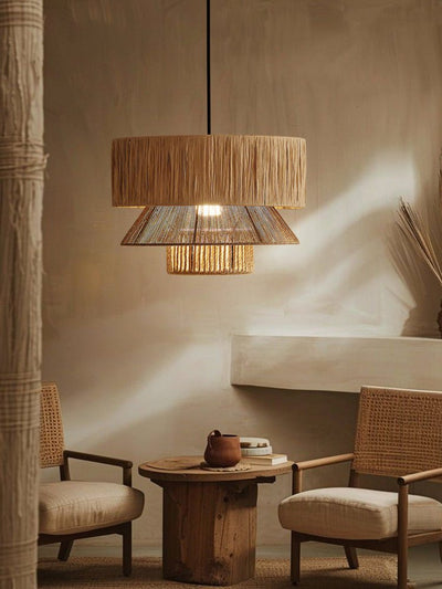 Raffia Jute Tiered Pendant Lamp Chandelier Lumaris Designer