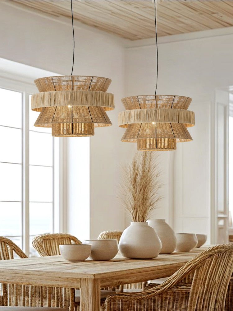 Raffia Jute Stacked Pendant Lamp