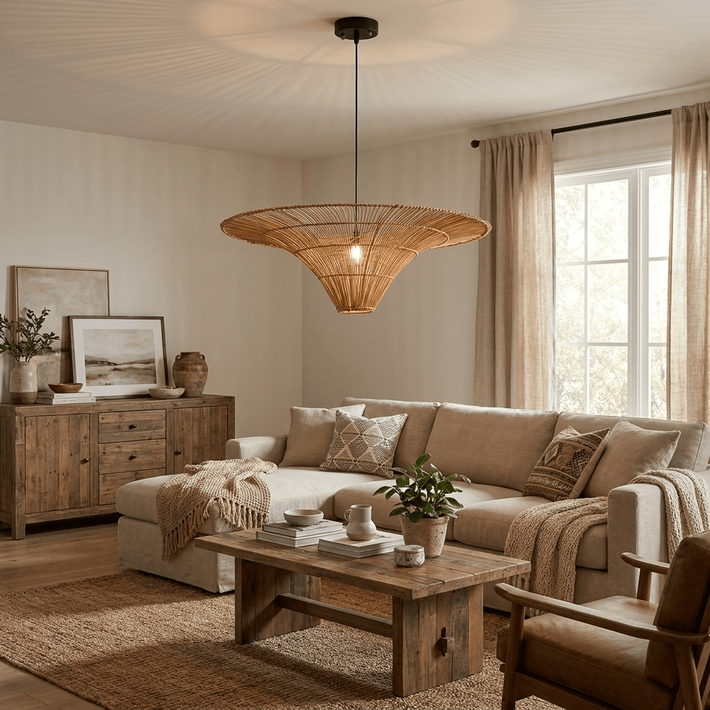 Rattan Coolie Hat Pendant Lamp