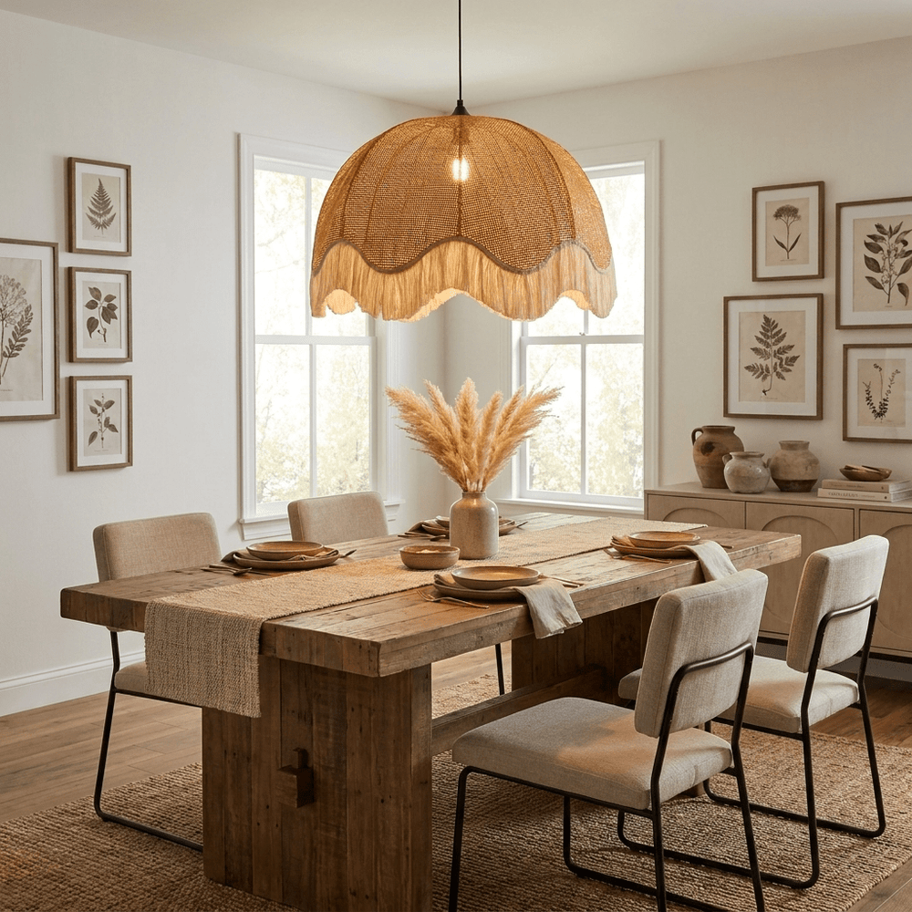 Rattan Dome Fringe Pendant Lamp