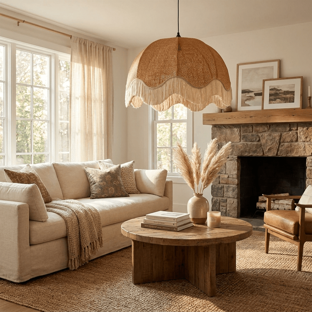 Rattan Dome Fringe Pendant Lamp