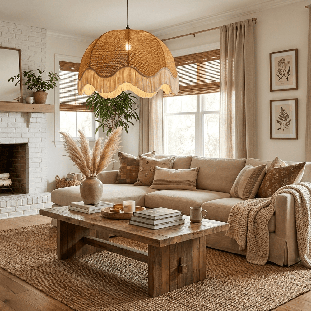Rattan Dome Fringe Pendant Lamp