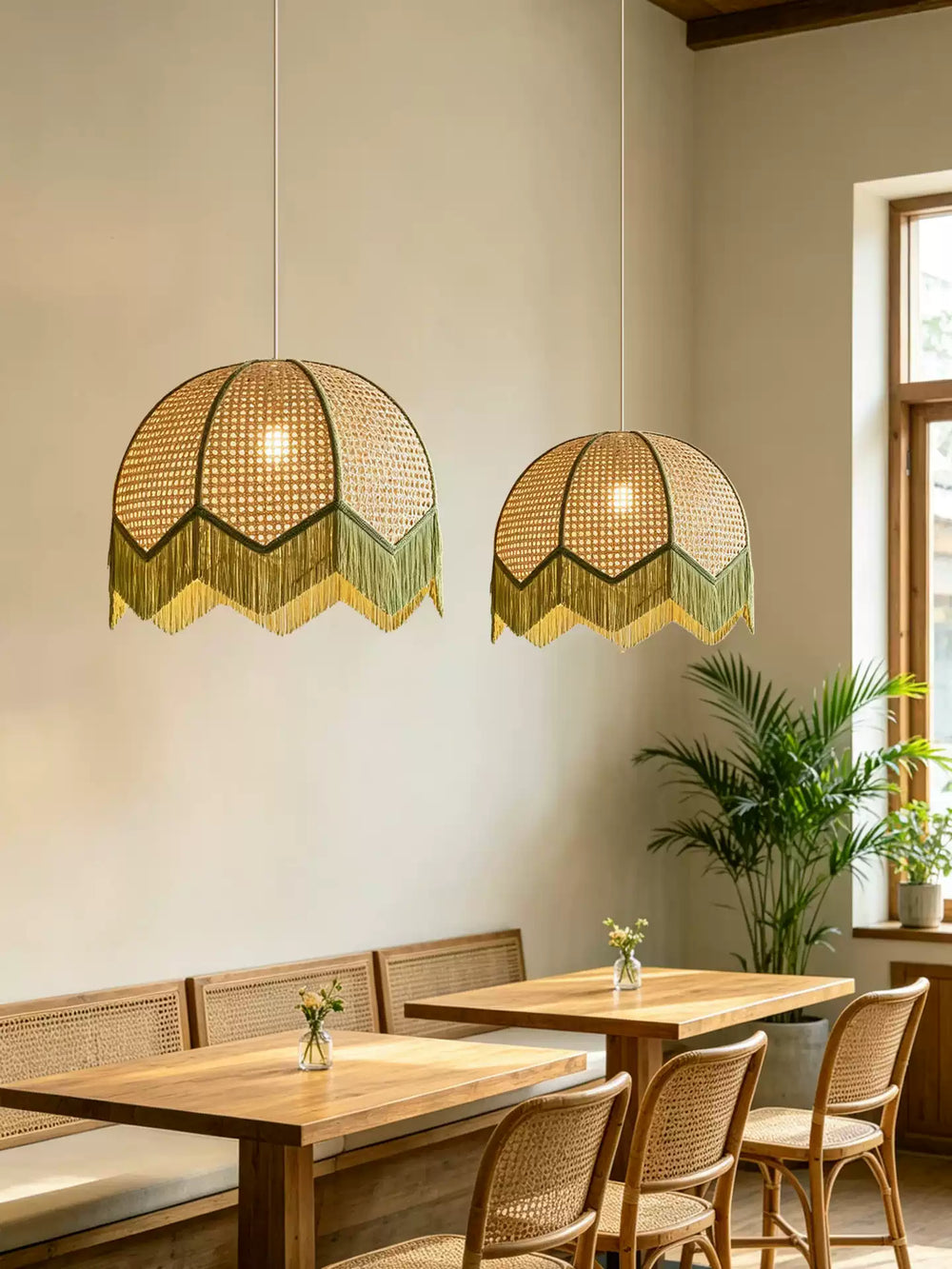 Rattan Fringe Dome Pendant Light