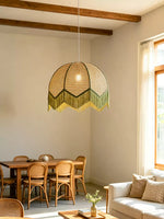 Rattan Fringe Dome Pendant Light