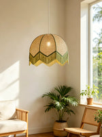 Rattan Fringe Dome Pendant Light