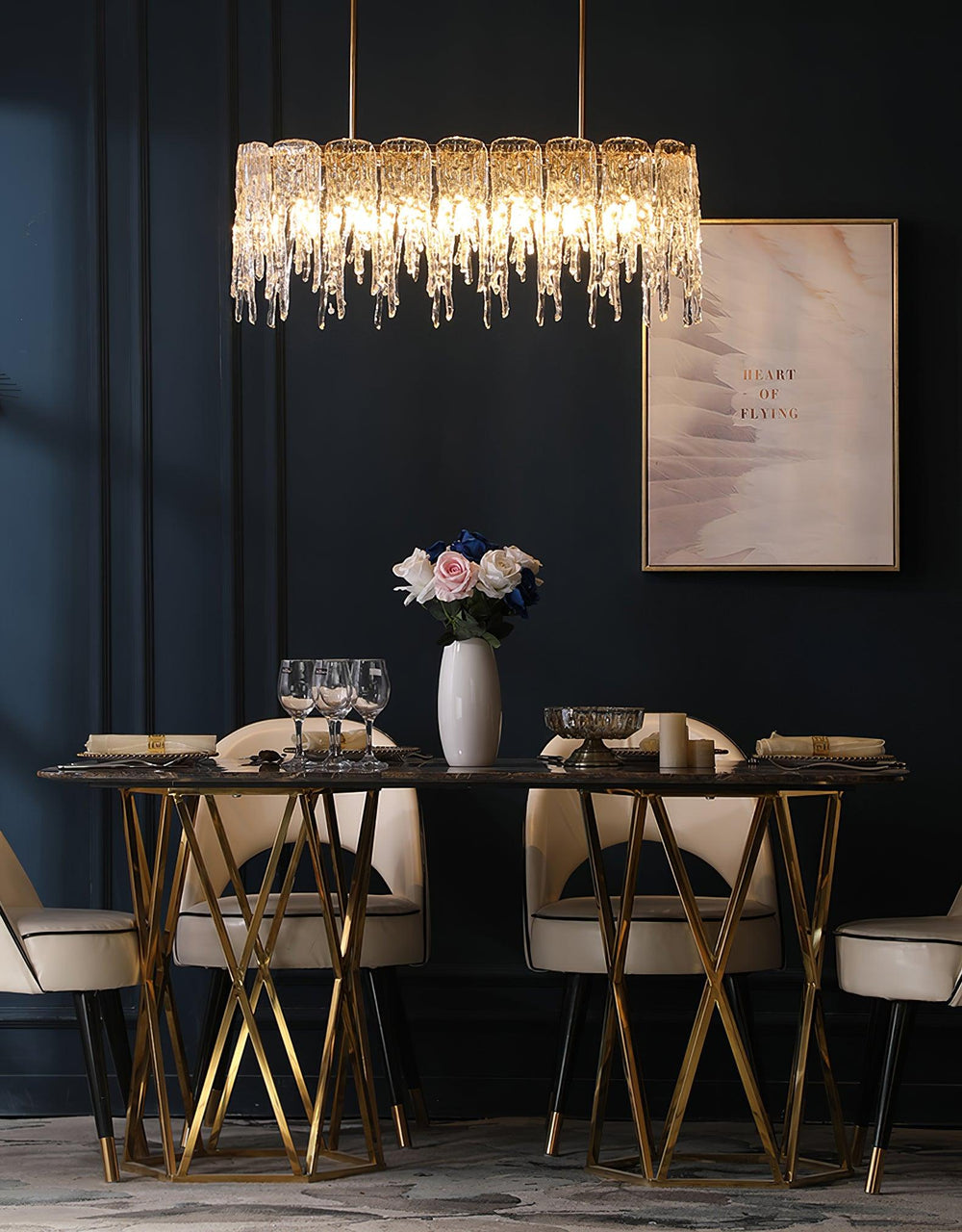 Icicle Rectangular Glass Chandelier – Cascading Crystal Rods