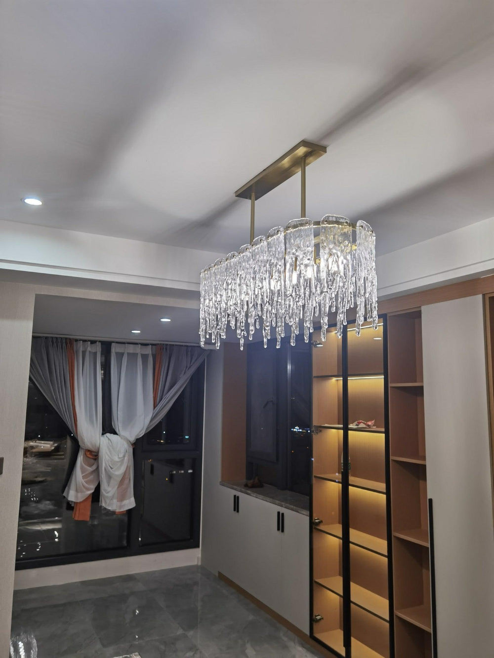 Icicle Rectangular Glass Chandelier – Cascading Crystal Rods