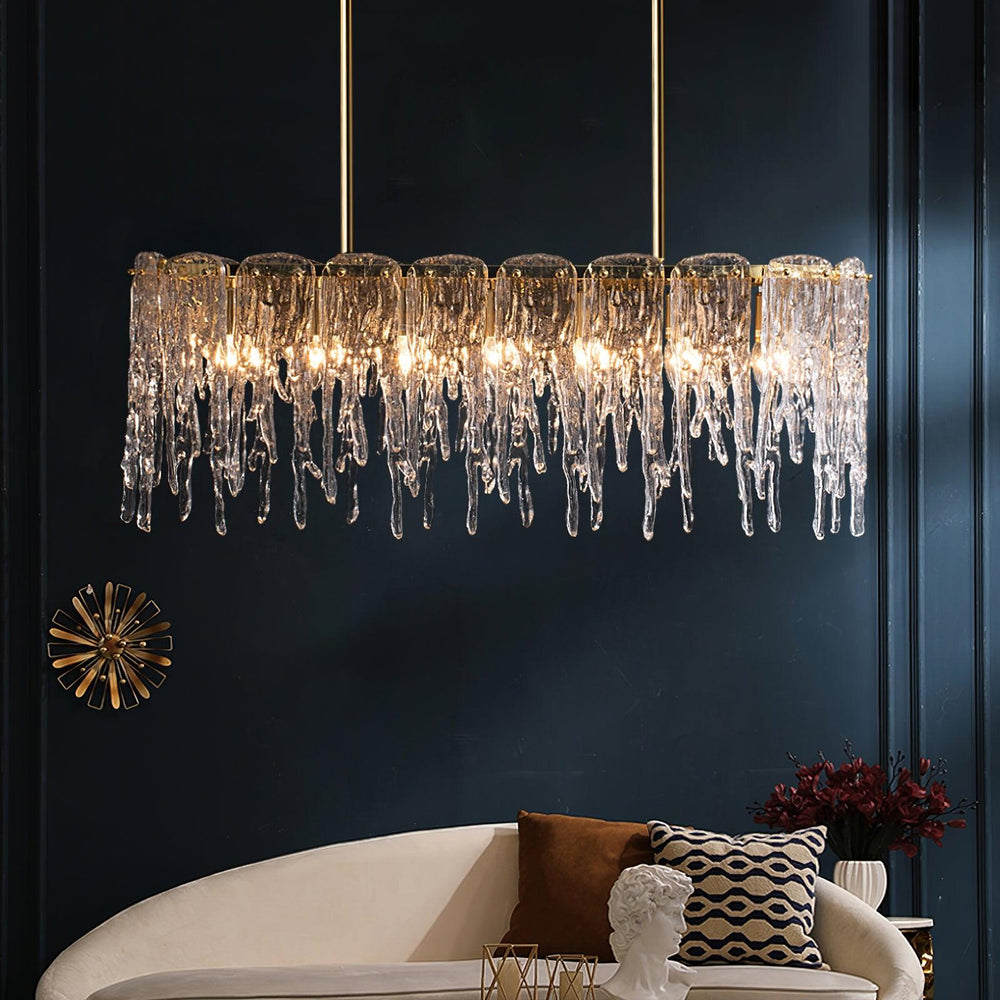 Icicle Rectangular Glass Chandelier – Cascading Crystal Rods