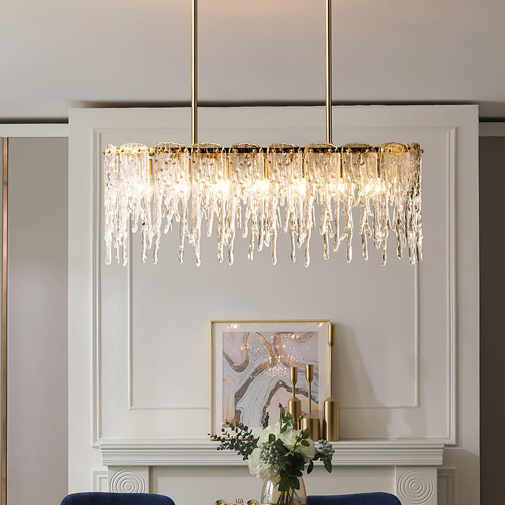 Icicle Rectangular Glass Chandelier – Cascading Crystal Rods