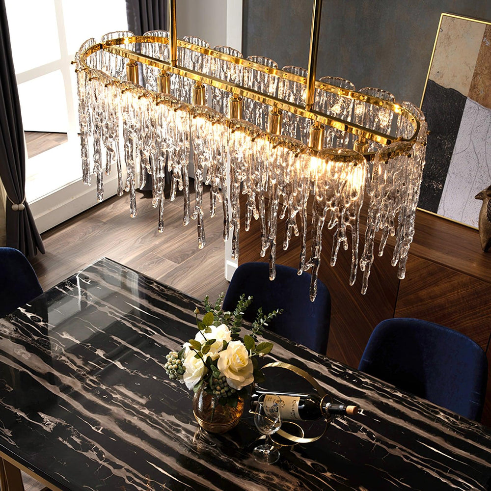 Icicle Rectangular Glass Chandelier – Cascading Crystal Rods