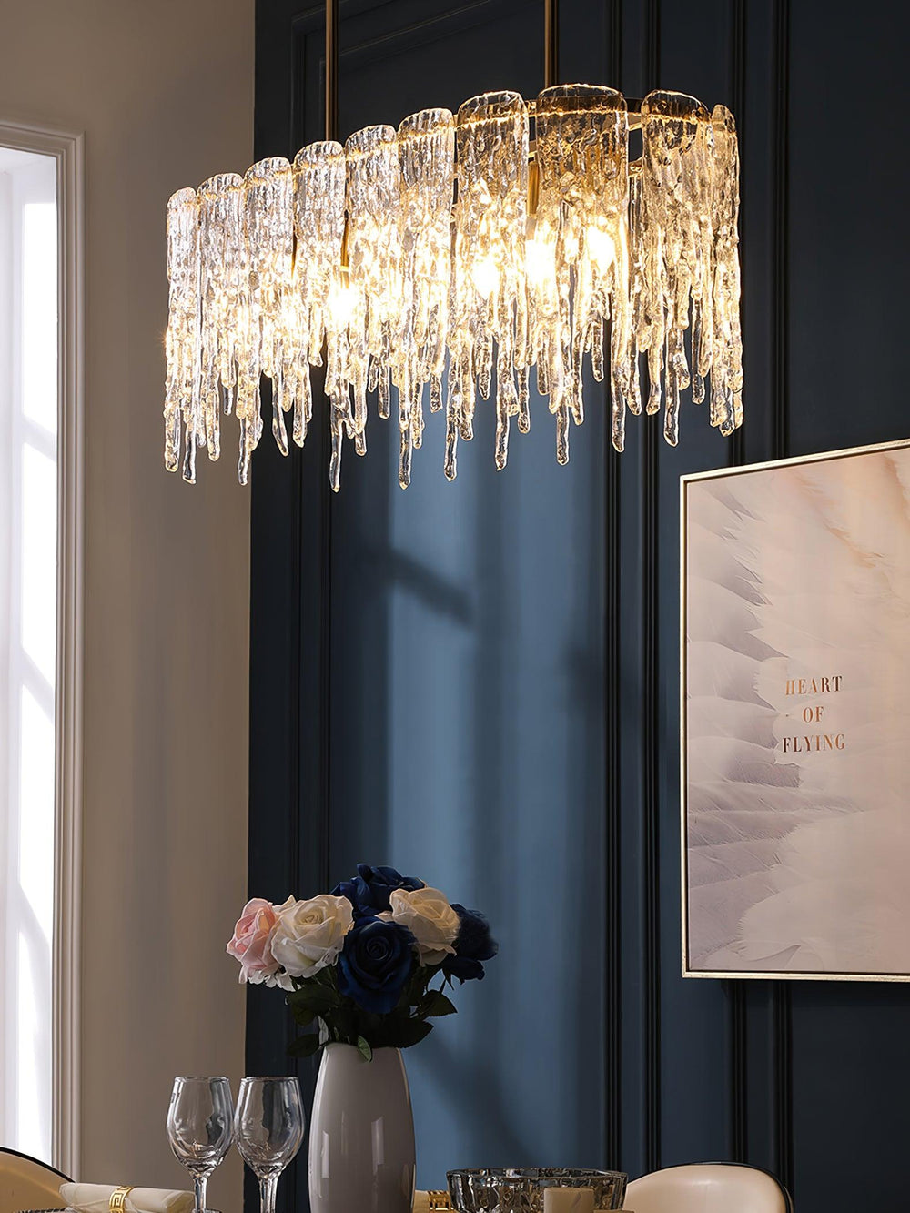 Icicle Rectangular Glass Chandelier – Cascading Crystal Rods