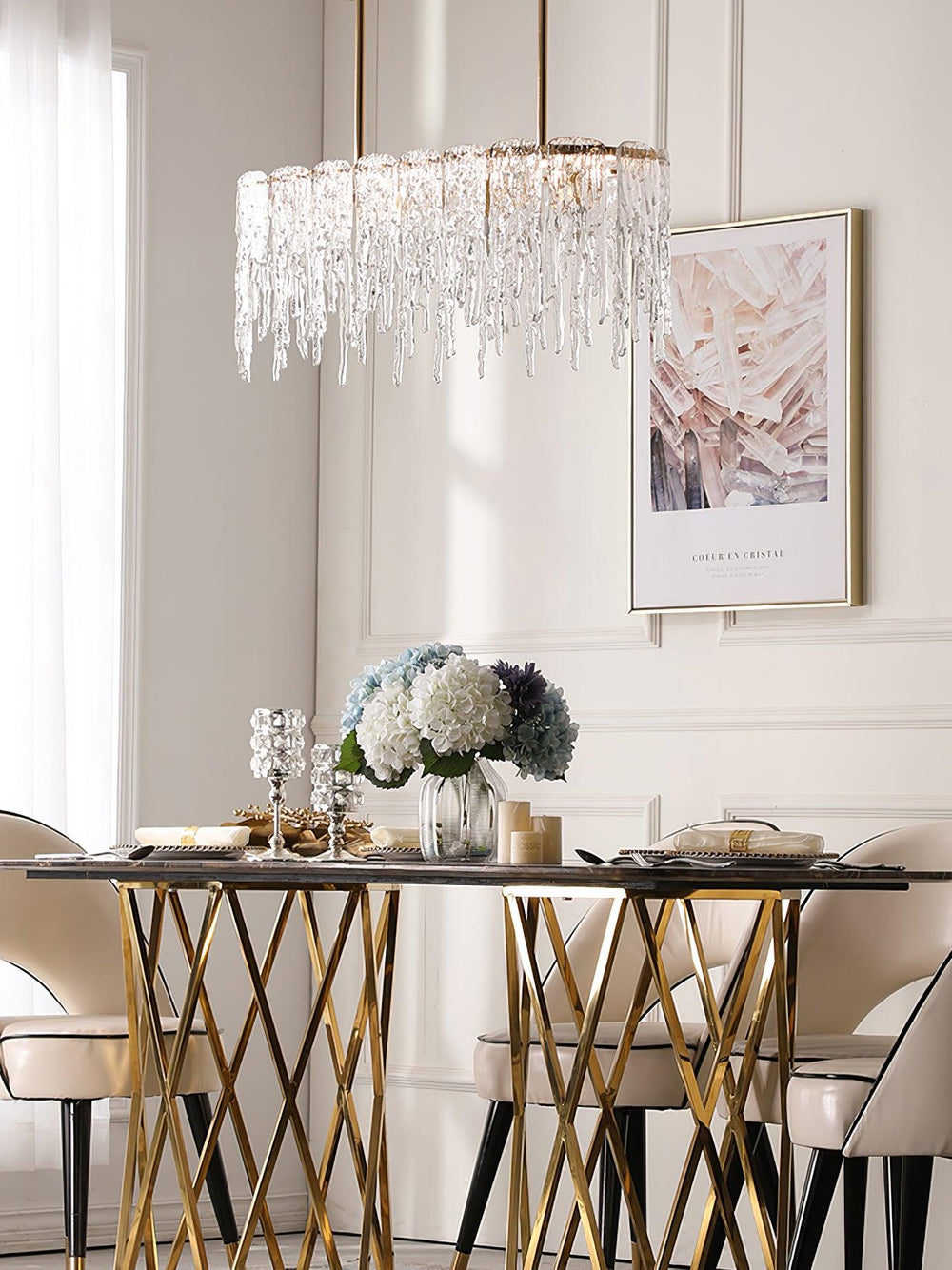 Icicle Rectangular Glass Chandelier – Cascading Crystal Rods