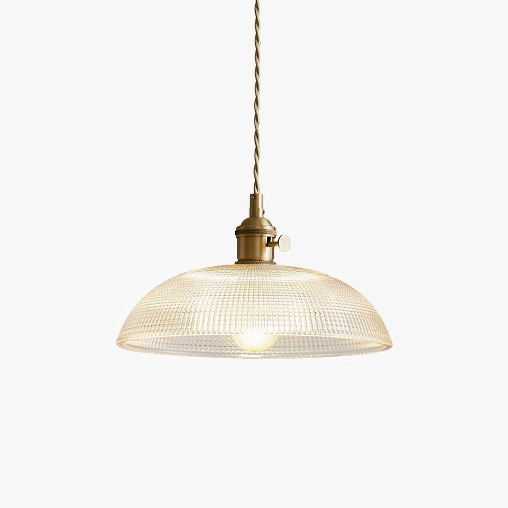 Ribbed Spiral Glass Ceiling Pendant – Polished Brass Dome