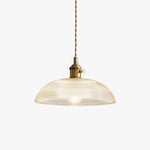 Ribbed Spiral Glass Ceiling Pendant – Polished Brass Dome