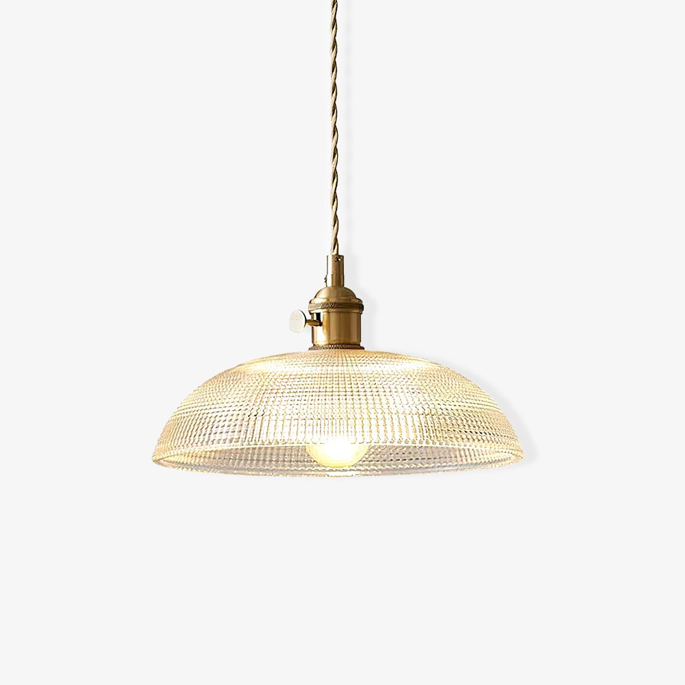 Ribbed Spiral Glass Ceiling Pendant – Polished Brass Dome