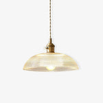 Ribbed Spiral Glass Ceiling Pendant – Polished Brass Dome