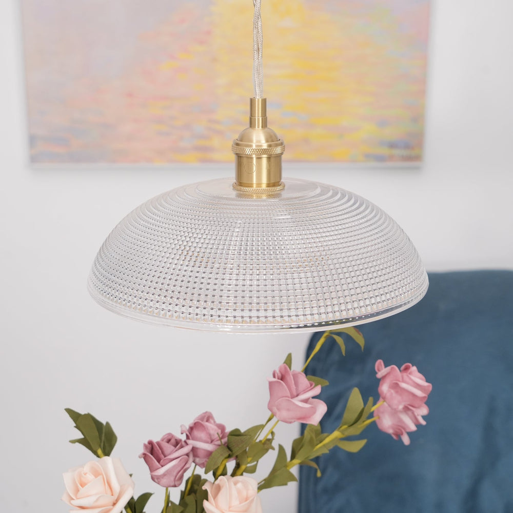 Ribbed Spiral Glass Ceiling Pendant – Polished Brass Dome