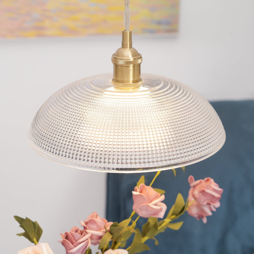 Ribbed Spiral Glass Ceiling Pendant – Polished Brass Dome