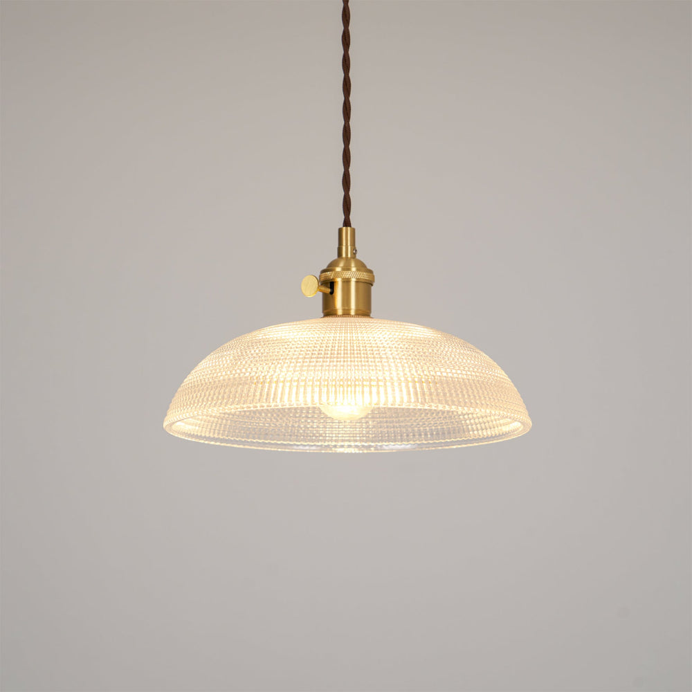 Ribbed Spiral Glass Ceiling Pendant – Polished Brass Dome