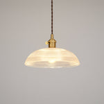 Ribbed Spiral Glass Ceiling Pendant – Polished Brass Dome