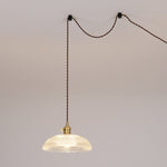 Ribbed Spiral Glass Ceiling Pendant – Polished Brass Dome
