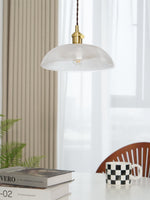 Ribbed Spiral Glass Ceiling Pendant – Polished Brass Dome