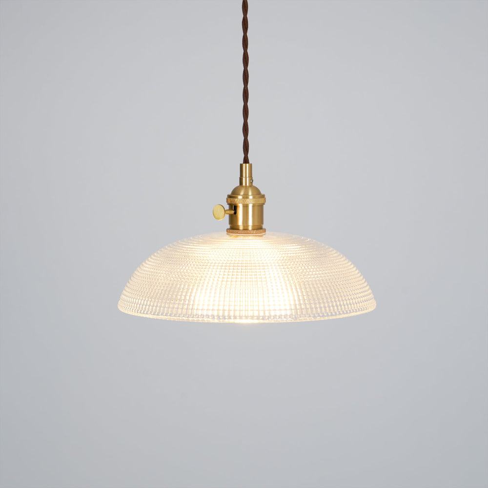 Ribbed Spiral Glass Ceiling Pendant – Polished Brass Dome