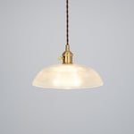 Ribbed Spiral Glass Ceiling Pendant – Polished Brass Dome