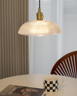 Ribbed Spiral Glass Ceiling Pendant – Polished Brass Dome