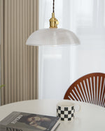 Ribbed Spiral Glass Ceiling Pendant – Polished Brass Dome