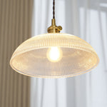 Ribbed Spiral Glass Ceiling Pendant – Polished Brass Dome