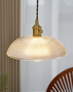 Ribbed Spiral Glass Ceiling Pendant – Polished Brass Dome