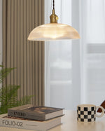 Ribbed Spiral Glass Ceiling Pendant – Polished Brass Dome