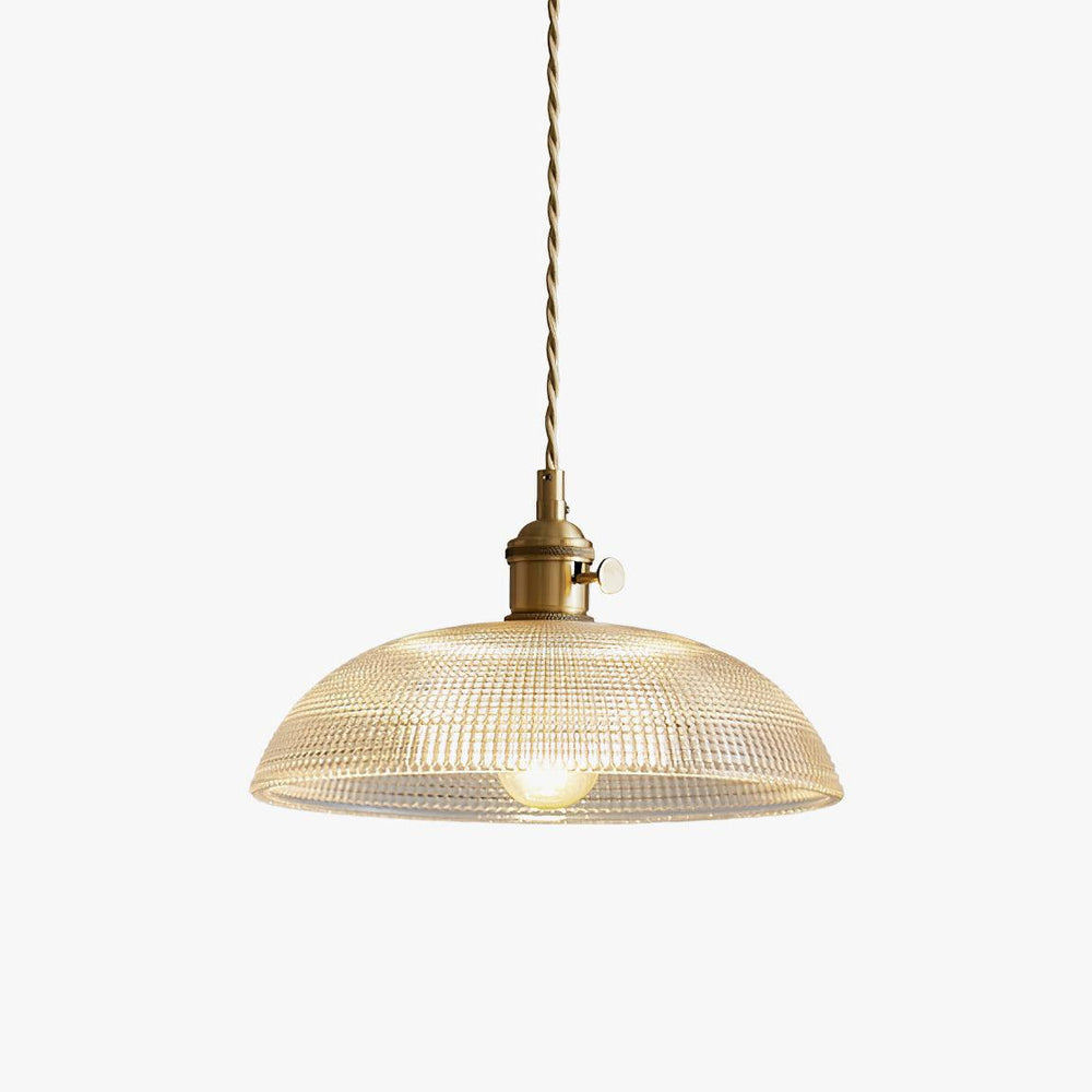 Ribbed Spiral Glass Ceiling Pendant – Polished Brass Dome