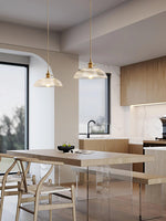 Ribbed Spiral Glass Ceiling Pendant – Polished Brass Dome