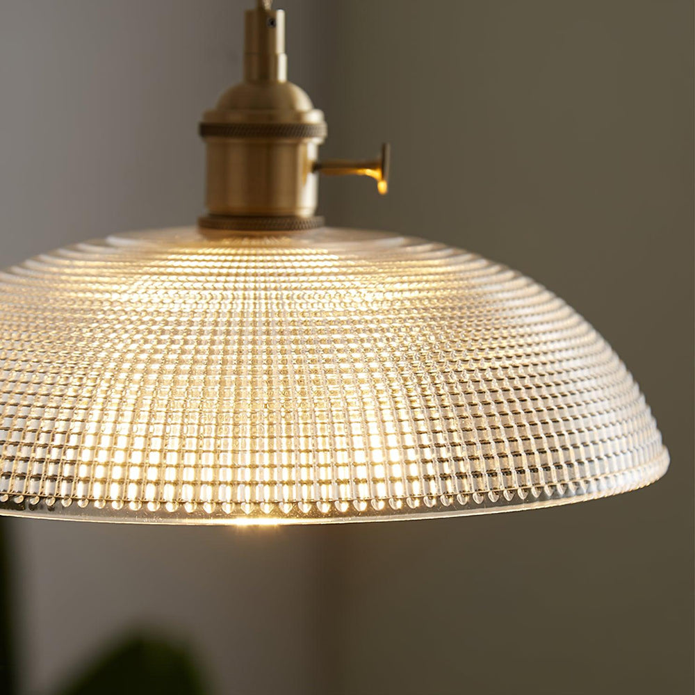 Ribbed Spiral Glass Ceiling Pendant – Polished Brass Dome