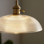 Ribbed Spiral Glass Ceiling Pendant – Polished Brass Dome