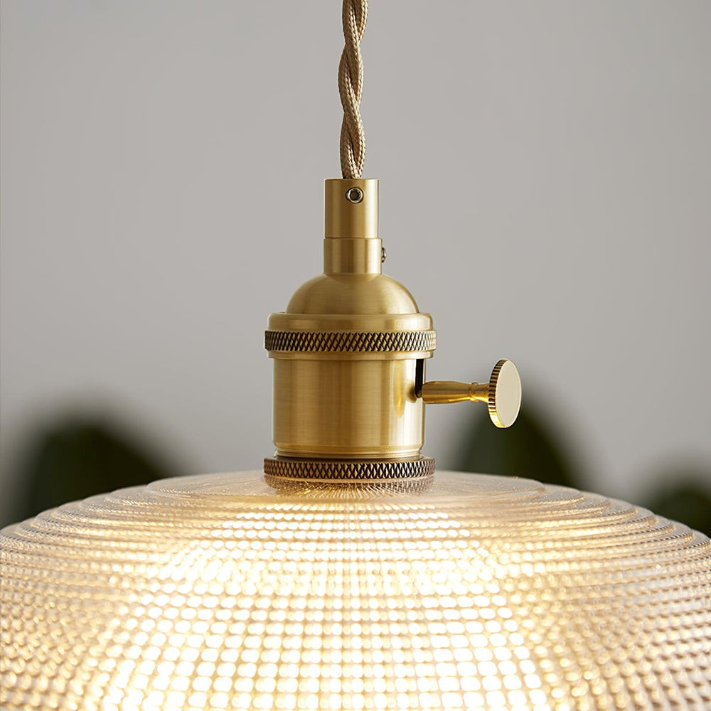 Ribbed Spiral Glass Ceiling Pendant – Polished Brass Dome