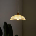 Ribbed Spiral Glass Ceiling Pendant – Polished Brass Dome