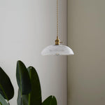 Ribbed Spiral Glass Ceiling Pendant – Polished Brass Dome