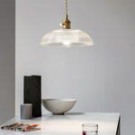 Ribbed Spiral Glass Ceiling Pendant – Polished Brass Dome