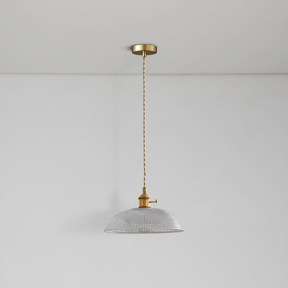 Ribbed Spiral Glass Ceiling Pendant – Polished Brass Dome