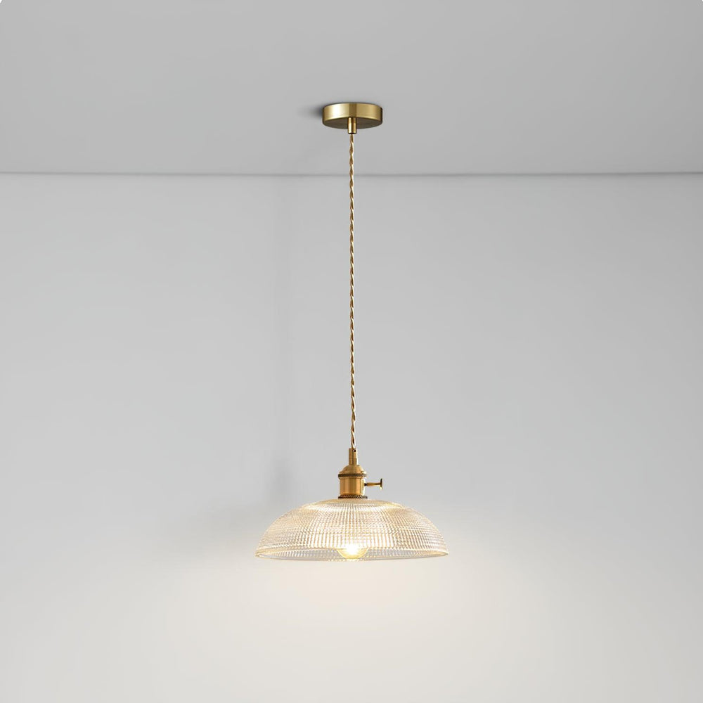 Ribbed Spiral Glass Ceiling Pendant – Polished Brass Dome
