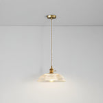 Ribbed Spiral Glass Ceiling Pendant – Polished Brass Dome