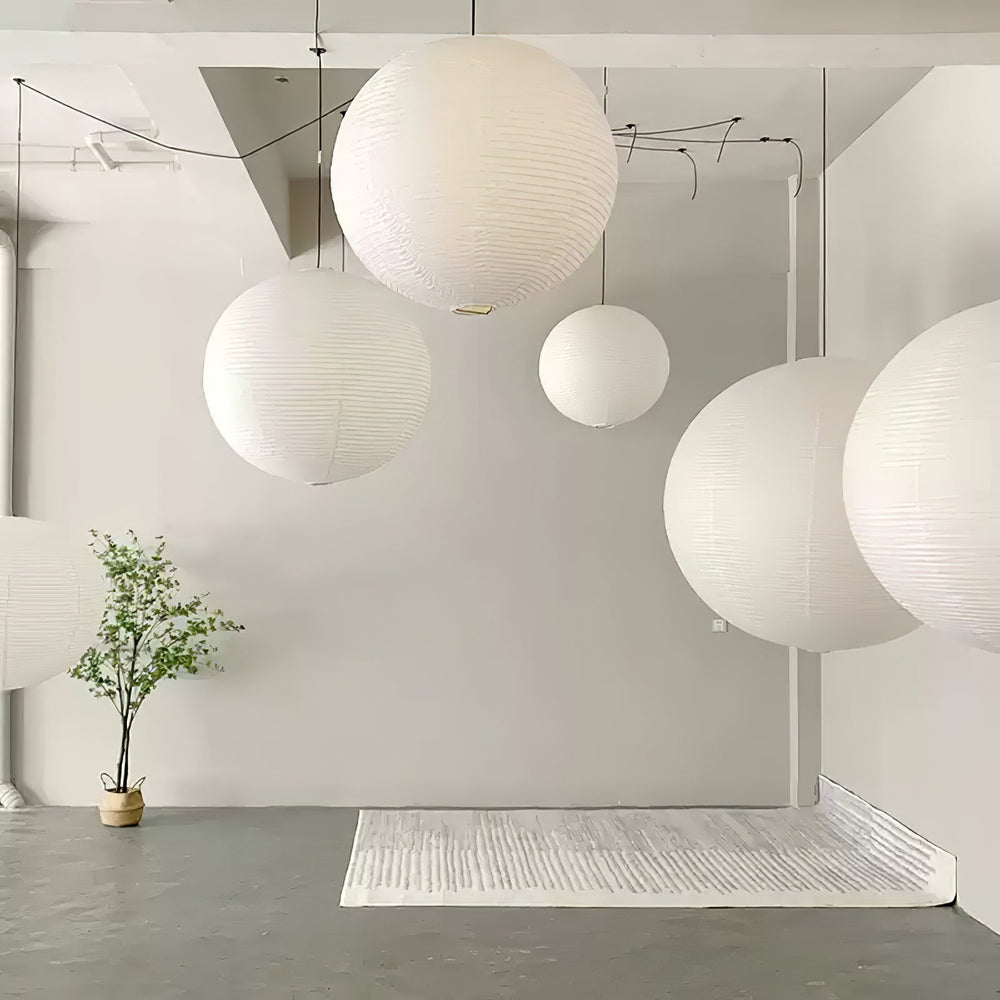 Japanese Paper Pendant Swag Light (black plug wire)