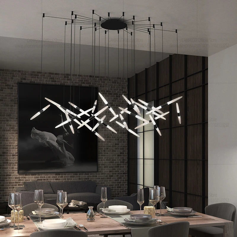 Mikado Kinetic Halo Chandelier – Luxury Avant-Garde Floating Shard LED Pendant