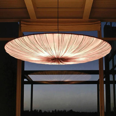 Vortex Geplooid Zijde-Effect Hanglamp – Moderne Japanse Wabi-Sabi Laagbouw Stoffen Schijf Kroonluchter